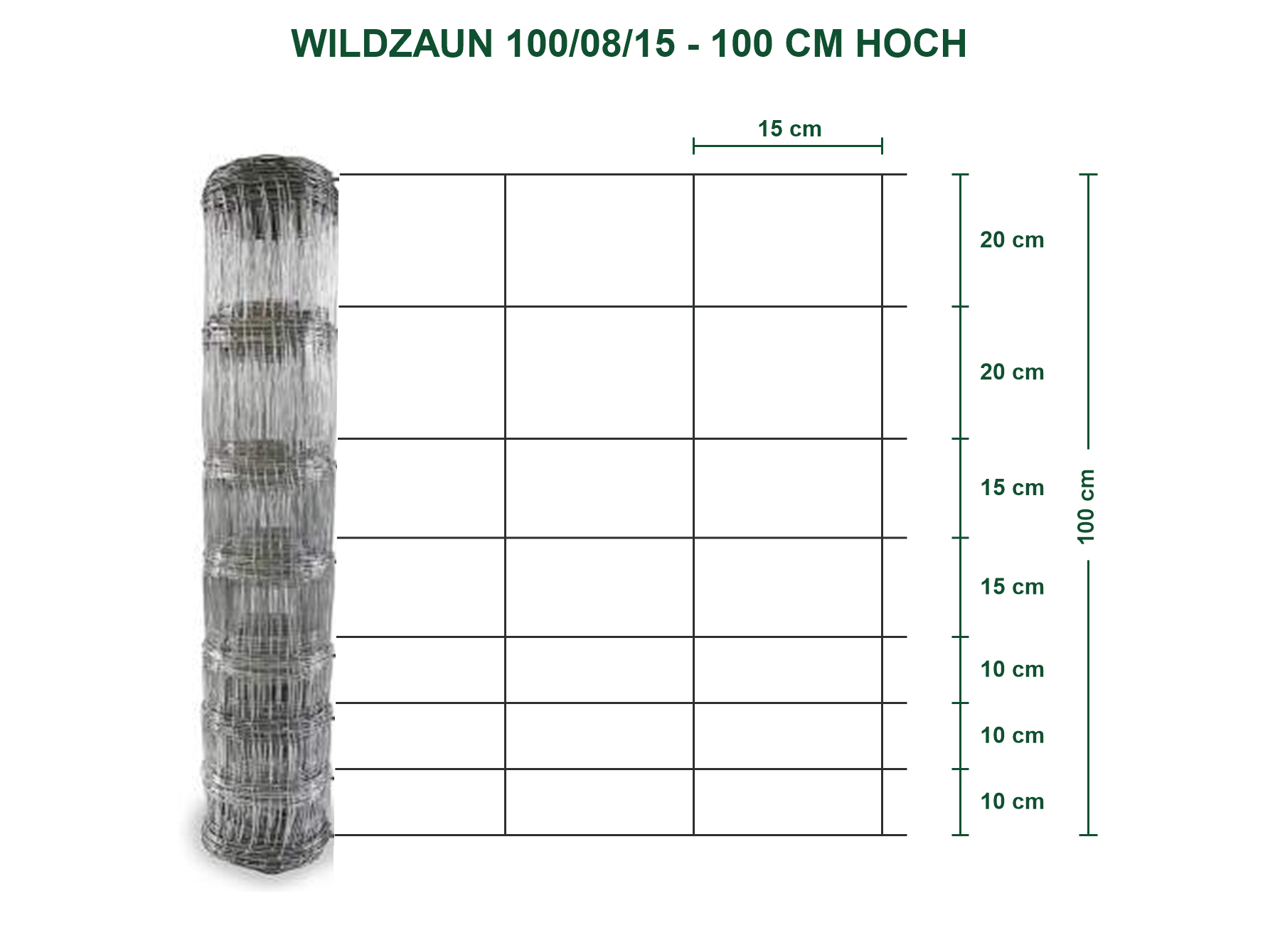 Wildzaunrolle mit Maschendiagramm – Beispiel 100/8/15